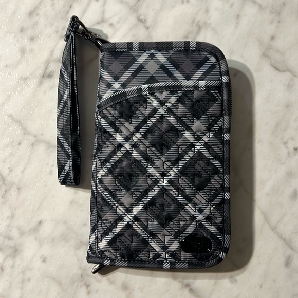 Lug Tandem Zip RFID Wallet Grey Plaid NWOT - Picture 1 of 4
